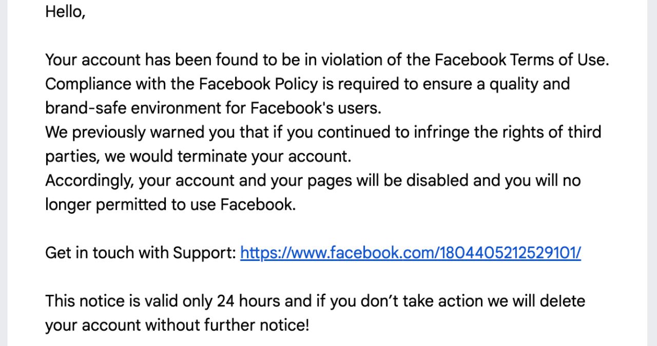 Scam Warning: Facebook Intellectual Property Email is Fake